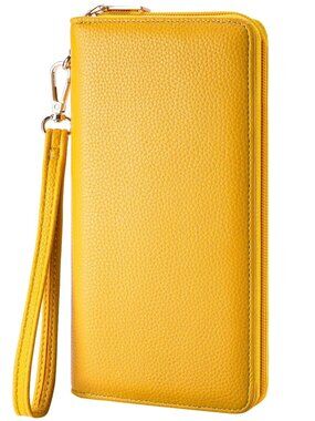Chelmon Women's Vegan Leather Clutch Wallet with Zip, Hand Strap, Large Capacity
